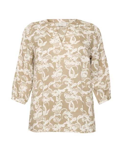 KAFFE CURVE Bluse 'Claira'  lysebrun / hvid