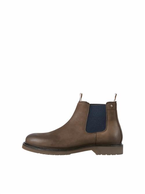 Se JACK & JONES Chelsea Boots 'Leyton'  navy / lysebrun ved About You