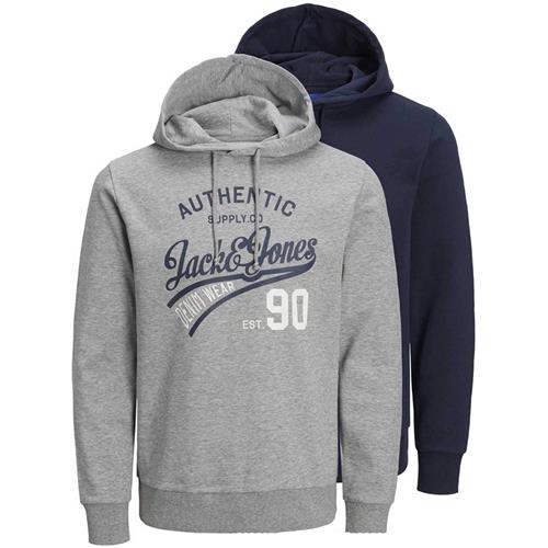 Se JACK & JONES Sweatshirt 'JJEthan'  navy / grå-meleret / rød / hvid ved About You