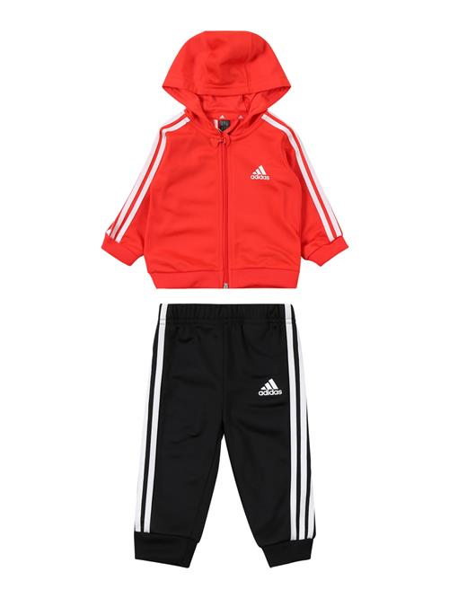 Se ADIDAS SPORTSWEAR Træningsdragt 'Essentials Shiny'  rød / sort / hvid ved About You