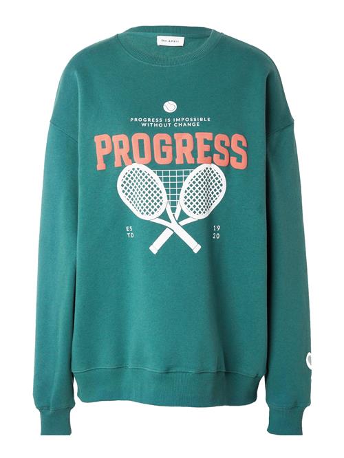 Se OH APRIL Sweatshirt 'Progress'  smaragd / orange / hvid ved About You