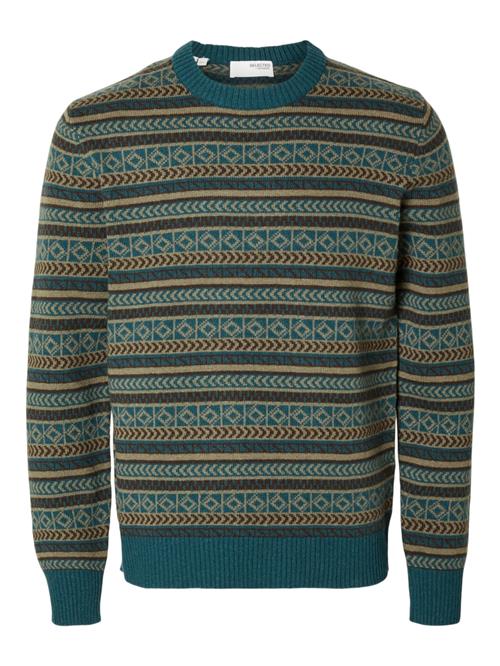 SELECTED HOMME Pullover 'FADE'  mørkebeige / cyanblå / brun