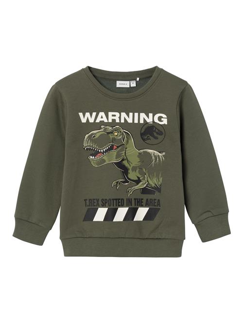 Se NAME IT Sweatshirt 'Nat Jurassic'  grøn / khaki / sort / hvid ved About You