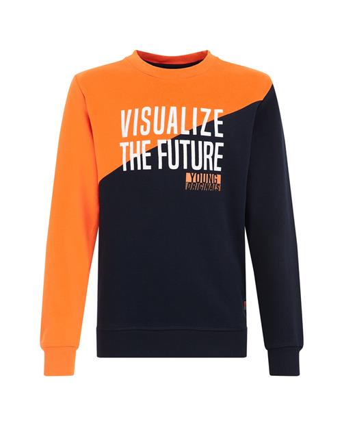 Se WE Fashion Sweatshirt  mørkeblå / orange / hvid ved About You