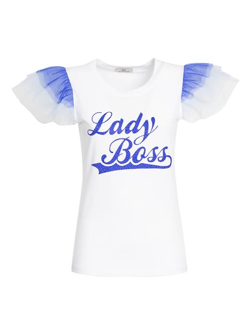 Se Influencer Shirts 'Lady Boss'  blå / hvid ved About You