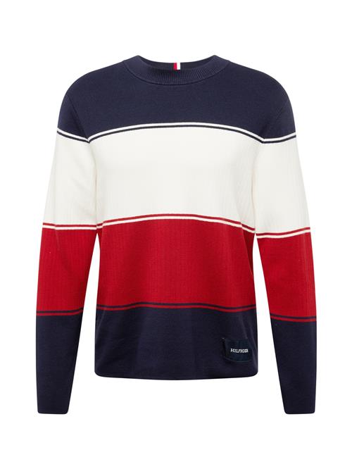 Se TOMMY HILFIGER Pullover 'MILANO'  marin / kirsebærsrød / hvid ved About You