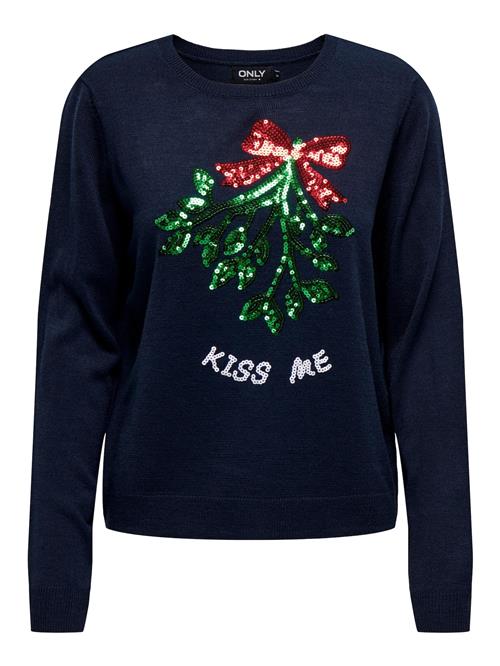 Se ONLY Pullover 'XMAS MISTLETOE'  natblå / grøn / rød / hvid ved About You