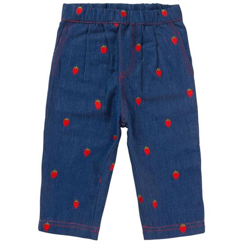 Se Flöss Colette Broderede Bukser Berry Denim | Blå | 80 cm ved Babyshop