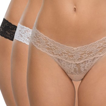 Hanky Panky Trusser 3P Low Rise Lace Thong Sort/Hvid nylon One Size Dame