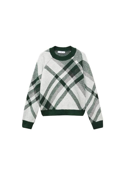 Se MANGO Pullover 'Weedy'  grå / grøn / hvid ved About You