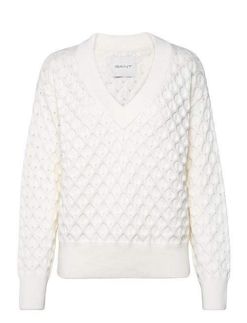 Textured Knit V-Neck GANT Cream