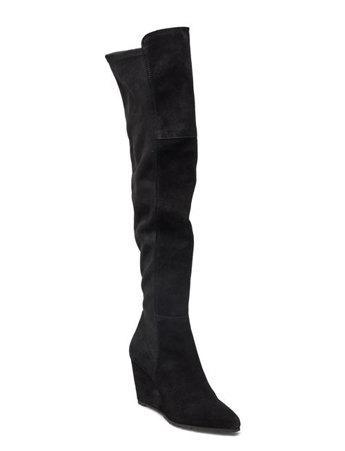 Se Bianco Biatina Wedge Overkneeboot Stretch Suede Bianco Black ved Booztlet