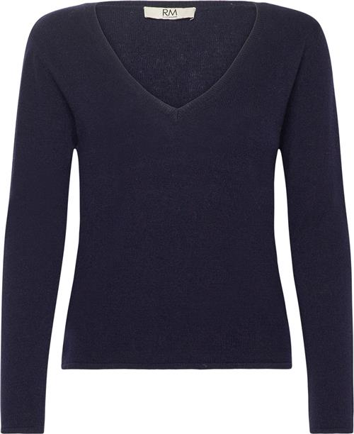 RM by Rosemunde Rmwsofia Wool LS Vneck Knit Kvinde Navy Langærmede T-shirts Str L - hos Magasin