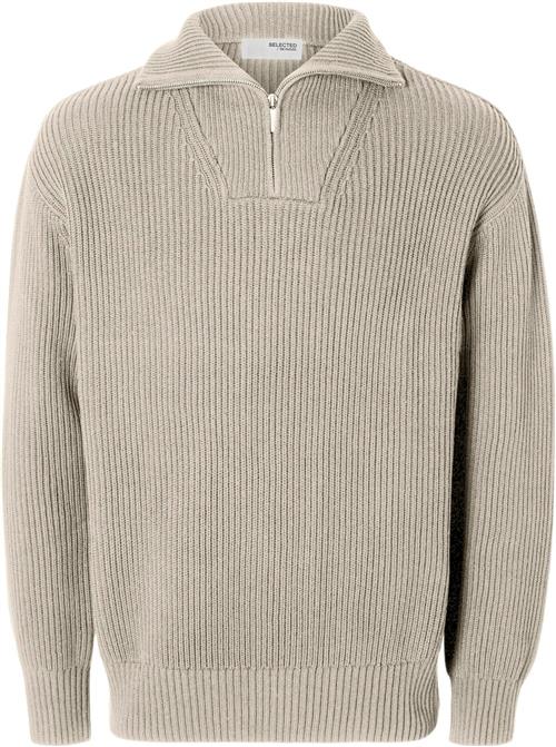 Selected Homme Slhdry LS Knit Relaxed Half ZIP Mand Oatmeal Turtlenecks Str S - hos Magasin