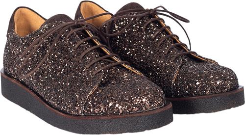 ANGULUS Sneaker i Glitter på Plateausål Kvinde 2487/2193 Brown Glitter/dark B Snøresko Str 36 - hos Magasin