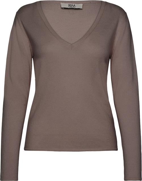 RM by Rosemunde Rmwsofia Wool LS Vneck Knit Kvinde Brown Grey Mel Langærmede T-shirts Str M - hos Magasin