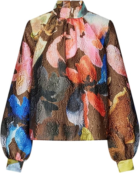 Se Stine Goya Gathered Long Sleeve Top, 2258 Crinkled Textured Poly Kvinde Aquarelle Garden Toppe Str XL - Polyester hos Magasin ved Magasin