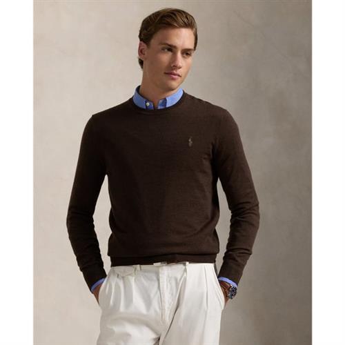 Se Polo Ralph Lauren 2/30 Merino WL Rwslsl-plo Mand Cacao Brown Heather Sweaters Str XL Merino - hos Magasin ved Magasin