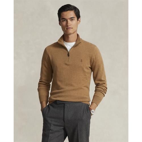 Polo Ralph Lauren Wool Quarterzip Sweater Mand Latte Brown Heather Turtlenecks Str L - Uld hos Magasin