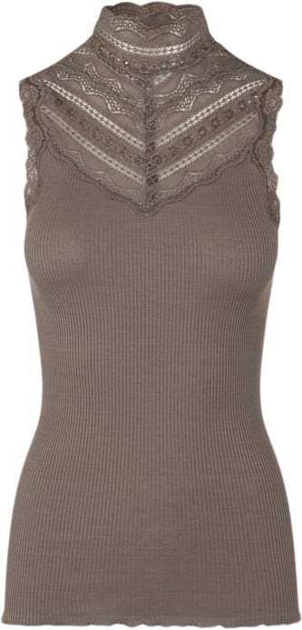 Rosemunde Silk top w/ Lace Kvinde Falcon Toppe Str XL - hos Magasin