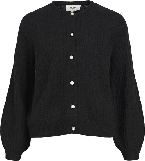 Se Object Objophelia L/S Knit Cardigan REP Kvinde Black Cardigans Str M - hos Magasin ved Magasin