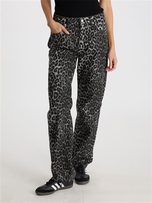 Neo Noir Simona Leopard Pants Kvinde Grey Leopard Bukser Med Lige Ben Str 38 - Denim hos Magasin