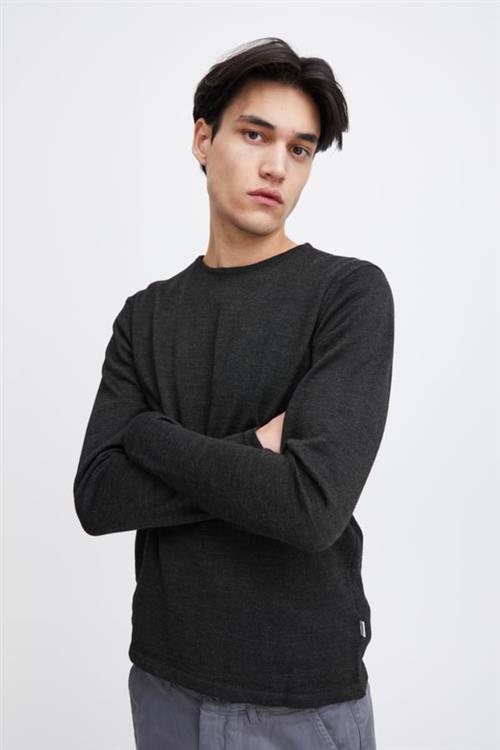 Casual Friday Cfkent Merino Crew Neck Knit Mand Dark Grey Melange Sweaters Slim Fit Str M Merino - hos Magasin