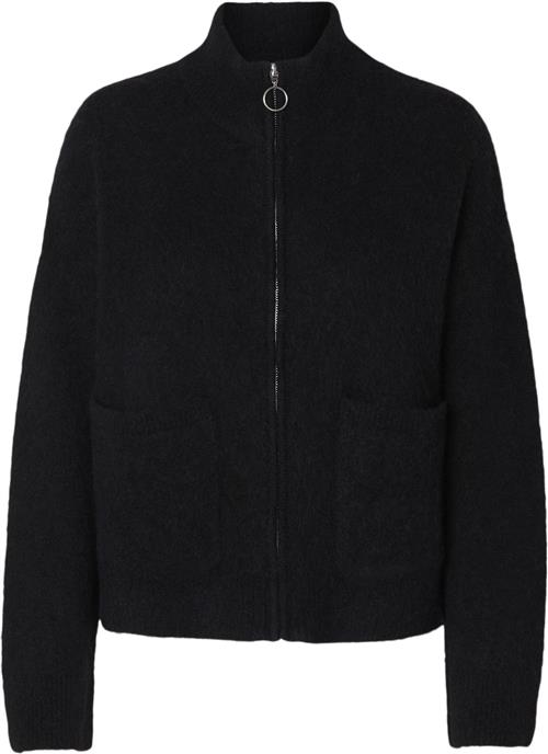 Selected Femme Slfsia RAS LS Knit Zipper Cardigan Kvinde Sort Sweaters Str XS - hos Magasin