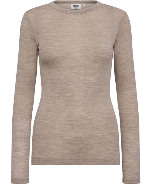 Magasin du Nord Collection Magasin Cilla 1 RWS Merino Wool Kvinde Sand Melange Langærmede Bluser Str L Merino