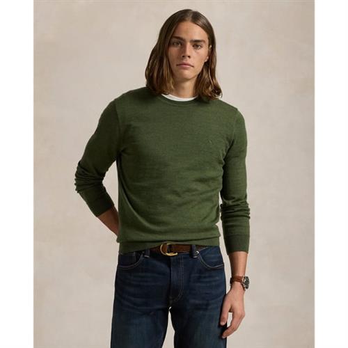 Se Polo Ralph Lauren 2/30 Merino WL Rwslsl-plo Mand Classic Olive Heather Sweaters Str L Merino - hos Magasin ved Magasin