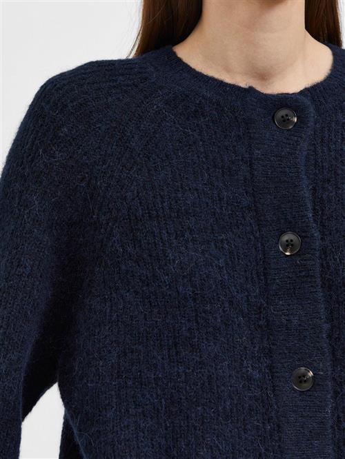 Se Selected Femme Slflulu LS Knit Short Cardigan B NO Kvinde Dark Sapphire/melange Cardigans Str L - hos Magasin ved Magasin