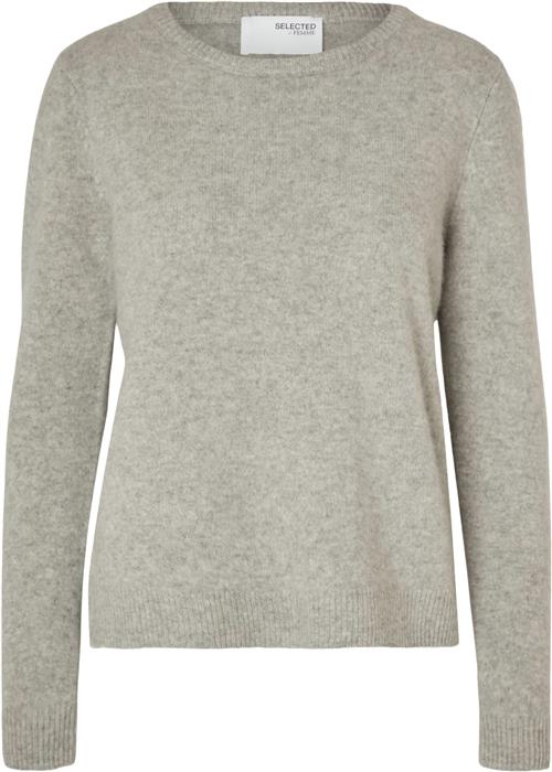 Selected Femme Slfmanila LS Knit Cashmere Oneck N Kvinde Grå Sweaters Str L Cashmere - hos Magasin