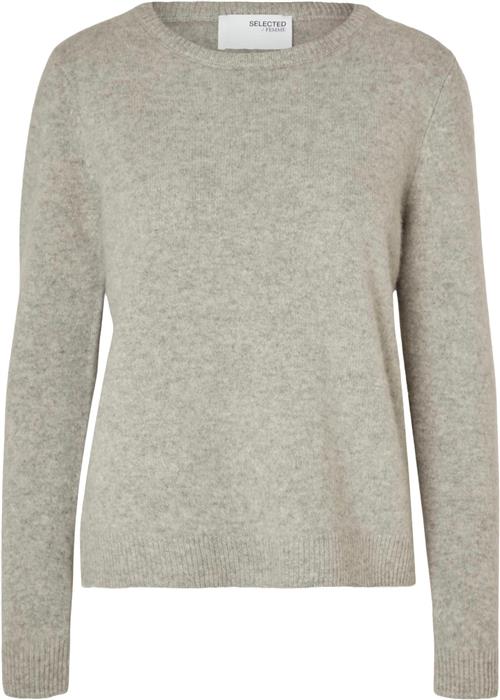 Selected Femme Slfmanila LS Knit Cashmere Oneck N Kvinde Grå Sweaters Str S Cashmere - hos Magasin