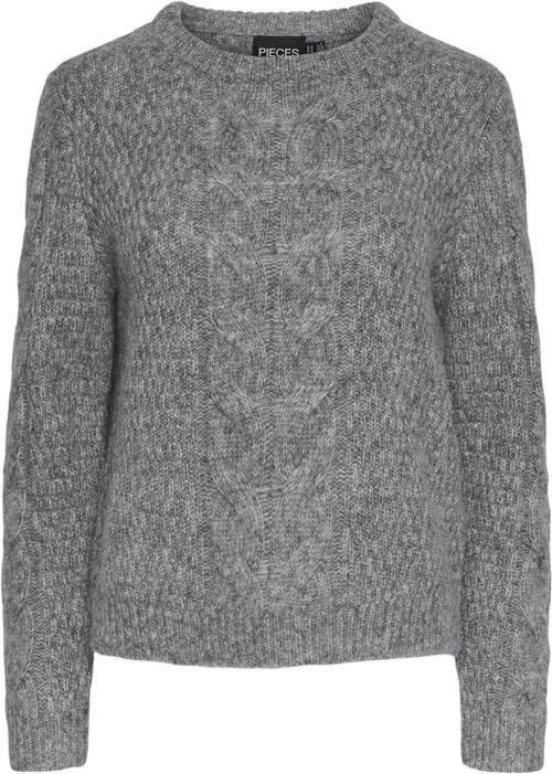 Se Pieces Pcnina LS Oneck Knit Noos BC Kvinde Medium Grey Melange Sweaters Regular Fit Str S - hos Magasin ved Magasin