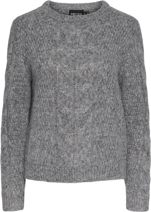 Se Pieces Pcnina LS Oneck Knit Noos BC Kvinde Medium Grey Melange Sweaters Regular Fit Str M - hos Magasin ved Magasin