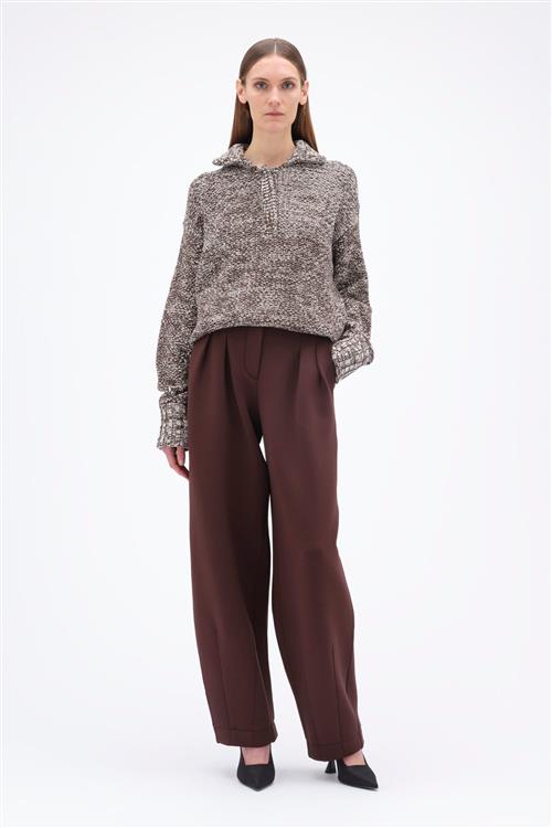 REMAIN Soft Cocoon Pants Kvinde Chocolate Plum (Brown) Bukser Med Brede Ben Str 40 - hos Magasin