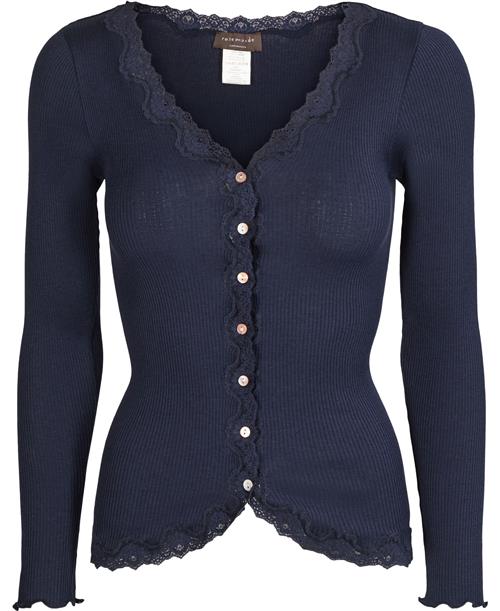 Rosemunde Silk Cardigan Regular ls W/rev Vintage Lace Kvinde Blå Cardigans Str L - Bomuld hos Magasin