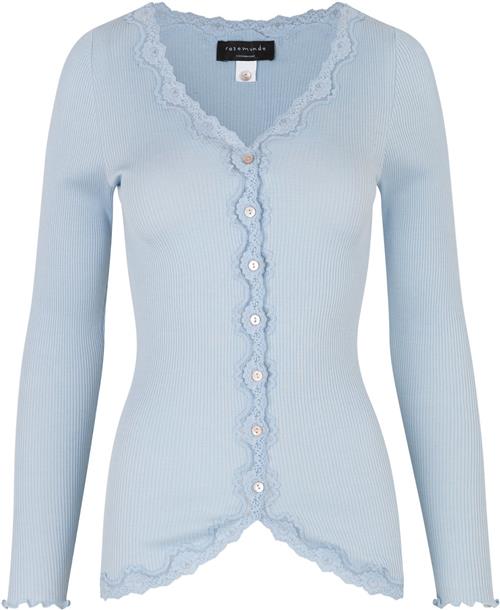 Rosemunde Silk Cardigan Regular ls W/rev Vintage Lace Kvinde Heather Sky Cardigans Str XS - Bomuld hos Magasin