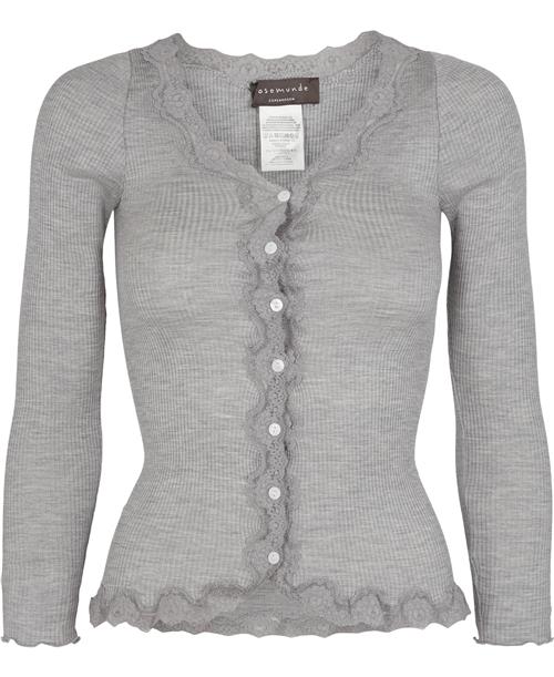 Rosemunde Silk Cardigan Regular ls W/rev Vintage Lace Kvinde Grå Cardigans Str XS - Bomuld hos Magasin