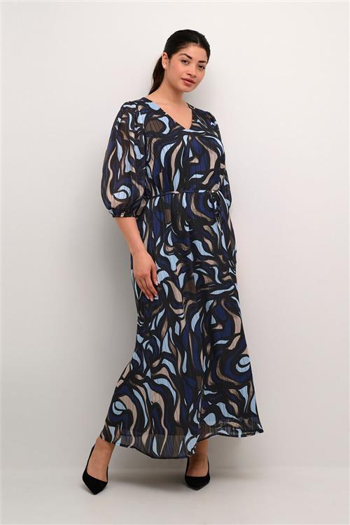 Kaffe Curve Kcmarga Maxi Dress Kvinde Blue/grey Abrstact Graphic Maxi Kjoler Str 48 - hos Magasin