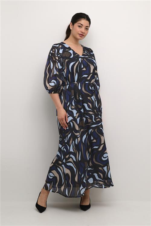 Kaffe Curve Kcmarga Maxi Dress Kvinde Blue/grey Abrstact Graphic Maxi Kjoler Str 54 - hos Magasin