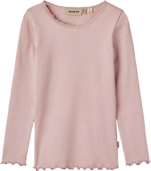 Wheat Langærmet Rib Tshirt Reese Str 4 år / 104 cm - Rose Frost Langærmede T-shirts Bomuld hos Magasin