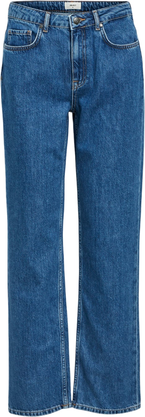 Object Objsava Ellen MW Straight Jeans NOO Kvinde Medium Blue Denim Straight Jeans Str XS - hos Magasin