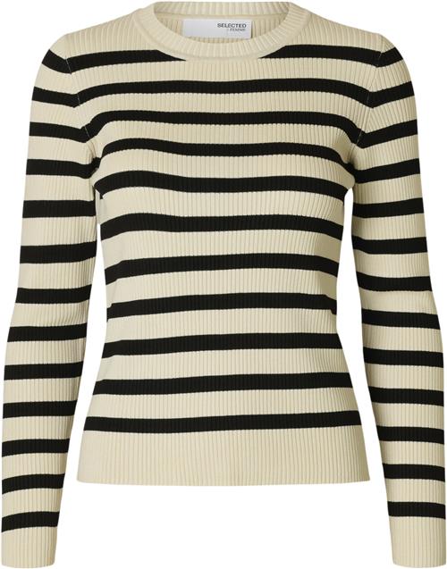 Selected Femme Slfmali LS Knit Oneck EX Kvinde Birch/black Sweaters Str L - hos Magasin