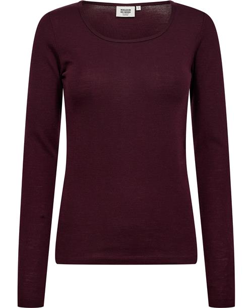 Magasin du Nord Collection Magasin Celia 3 100 RWS Merino Wool Kvinde Bordeaux Langærmede Bluser Str XS Merino