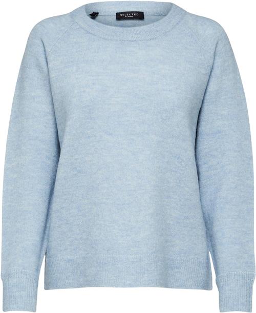 Selected Femme Slflulu LS Knit Oneck B Noos Kvinde Cashmere Blue/melange Sweaters Str S - hos Magasin