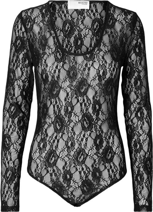 Se Selected Femme Slfaria LS Lace Body Kvinde Sort Toppe Str S - hos Magasin ved Magasin