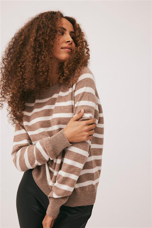 Magasin du Nord Collection Magasin Mabel 2 100 Cashmere Kvinde Off White / Sand Stripe Sweaters Str XL Cashmere