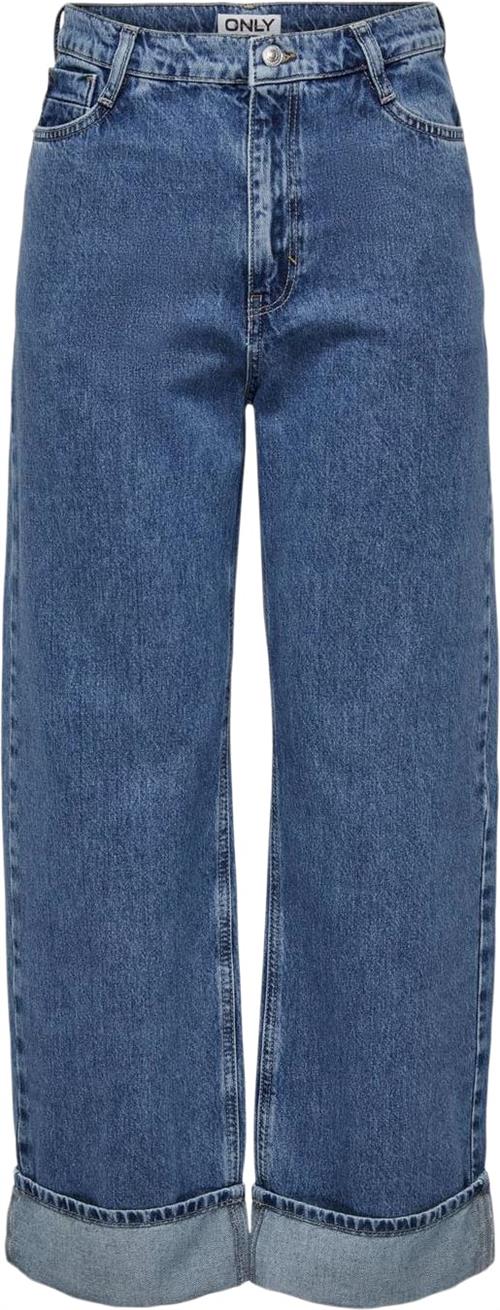 ONLY Onlhope HW Wide Fold UP DNM CRO Kvinde Blå Wide Jeans Str "31/""32" - hos Magasin