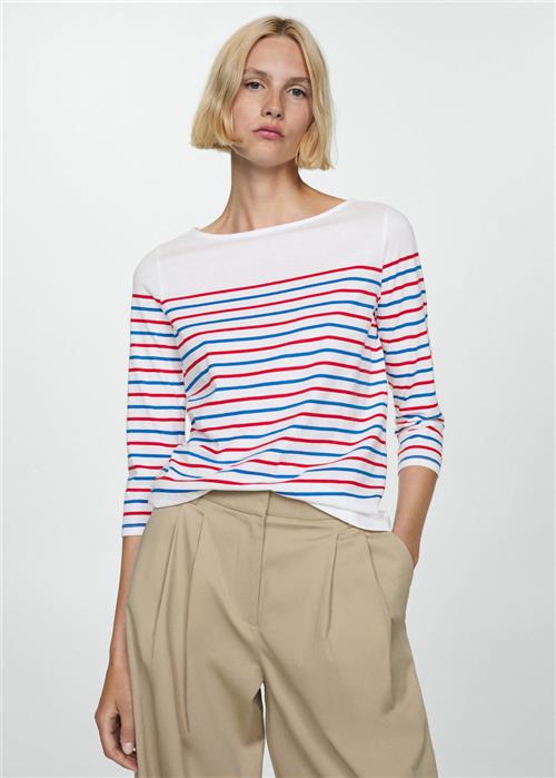 Se MANGO Striped Boatneck T-shirt Kvinde White Kortærmede T-shirts Str L - hos Magasin ved Magasin